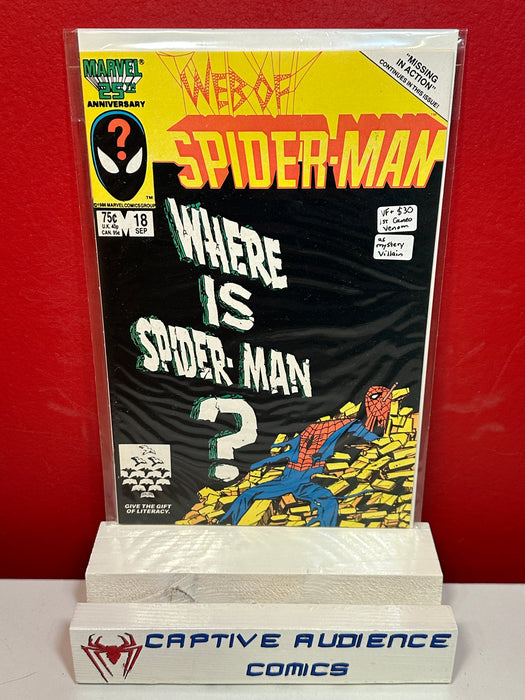 Web of Spider-Man, Vol. 1 #18 - 1st Cameo Venom as Mystery Villain - VF+