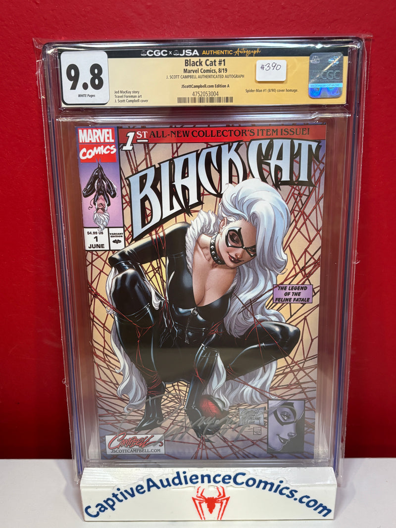 Black Cat, Vol. 1 #1 - Signed J. Scott Campbell Spider-Man #1 Homage Variant - CGC 9.8