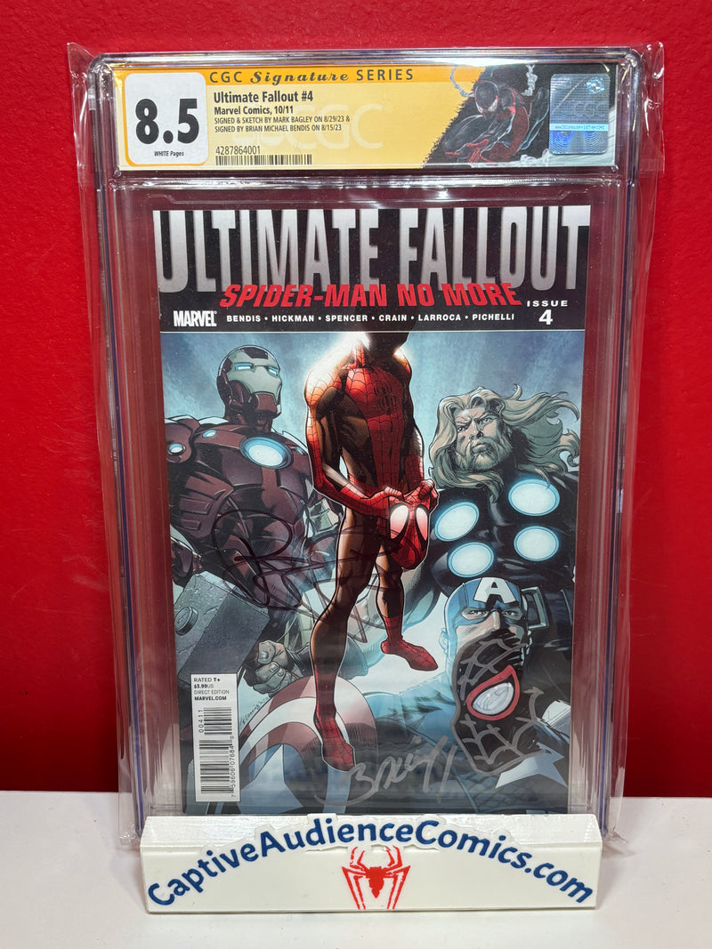 Ultimate Fallout #4 - 1st Miles Morales Sketch Bagley, Signed Bagley & Bendis - CGC 8.5
