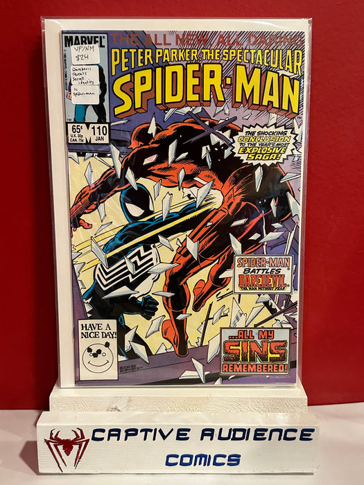 Spectacular Spider-Man, The Vol. 1 #110 - 1st Spider-man - Daredevil Reveals Secret Identity - VF/NM