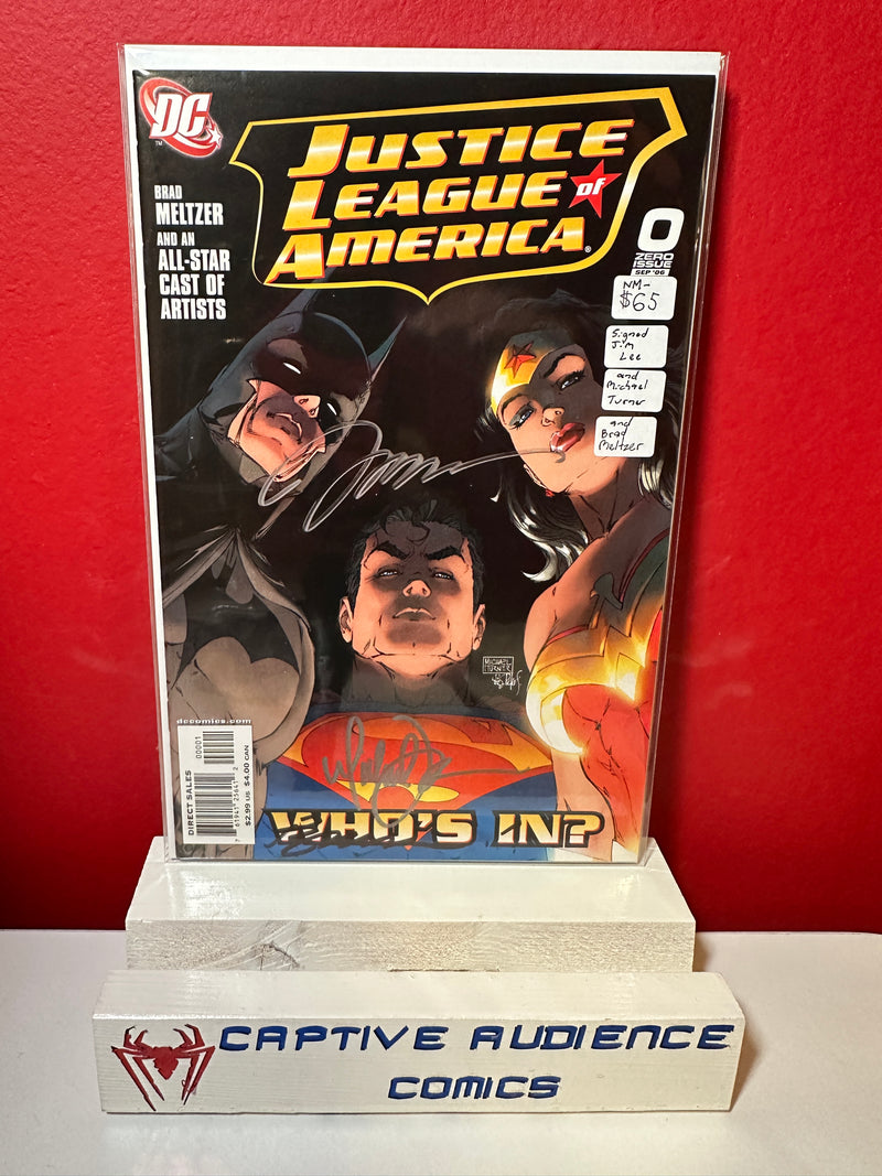 Justice League of America, Vol. 2 #0 - Signed Jim Lee & Michael Turner & Brad Meltzer - NM-