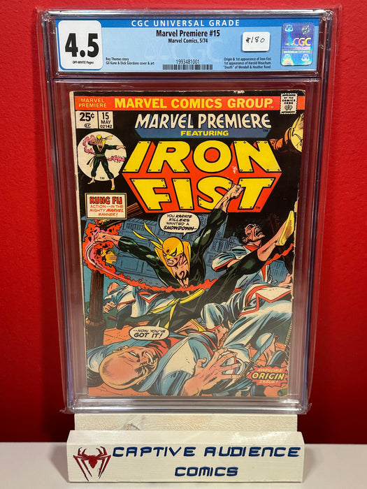 Marvel Premiere, Vol. 1 #15 - 1st Iron Fist - CGC 4.5