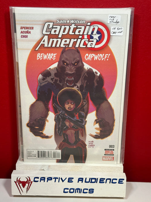 Sam Wilson Captain America #3 - Cap-Wolf, Rear Ink Smudge - VF