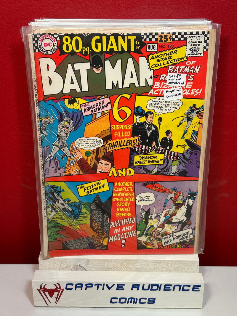 Batman, Vol. 1 #193 - Multiple Detached Pages but Complete - GD-