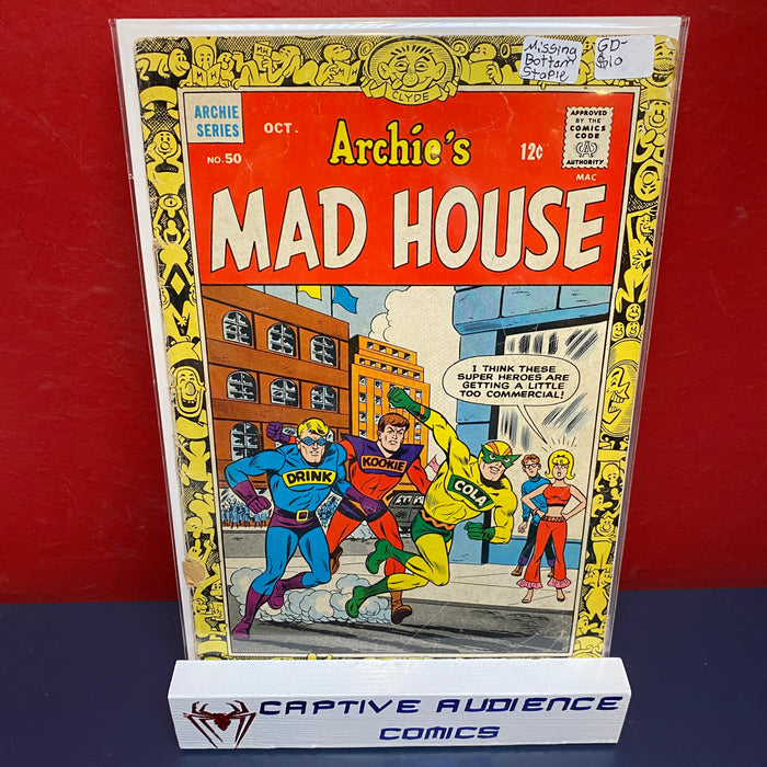 Archie's Madhouse #50 - Missing Bottom Staple - GD-